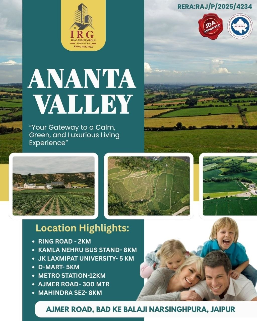 ANANTA VALLEY – Premium Residential Plots in near Bad Ke Balaji, Narsinghpura, Ring Road, Ajmer Road Jaipur